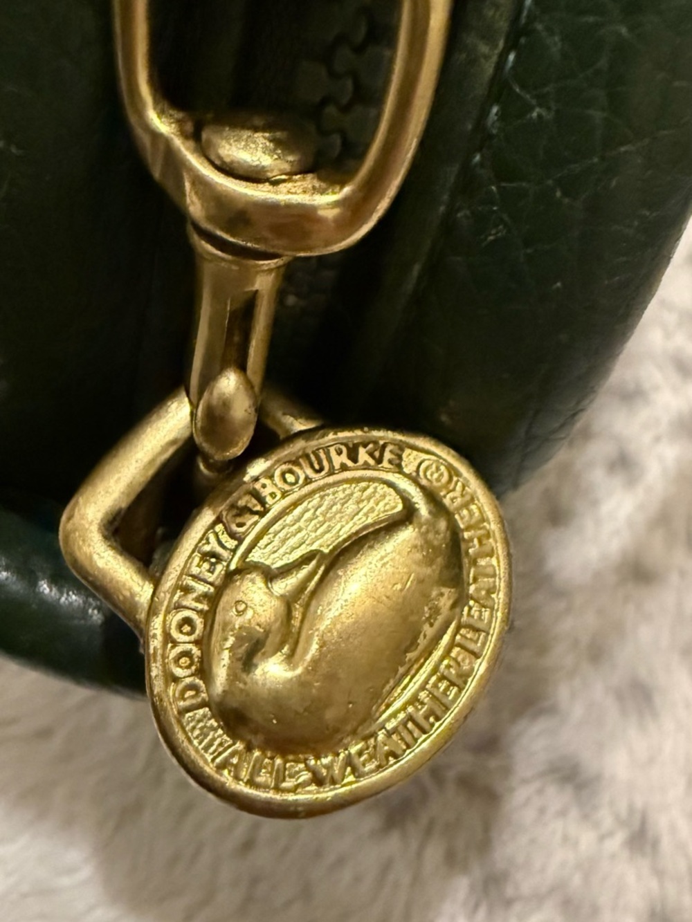 Vintage Dooney & Bourke Dark Green Pebbled Leather Pouch with Brass Duck Charm